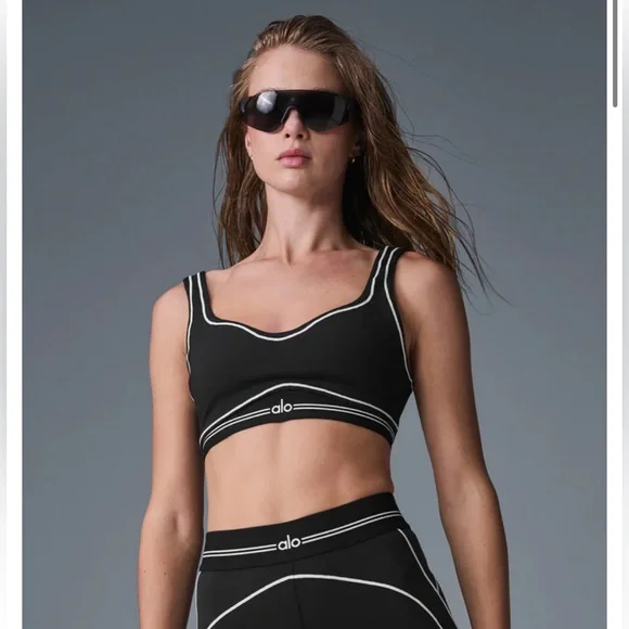 Alo Yoga Airbrush Heart Throb Bra Medium Black & White - Picture 1 of 9